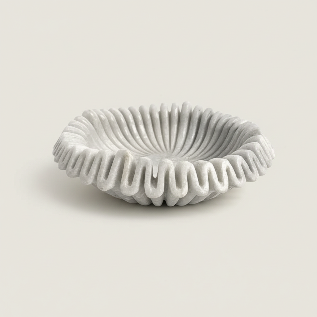 Leharaya : Marble Scalloped Bowl White, Small