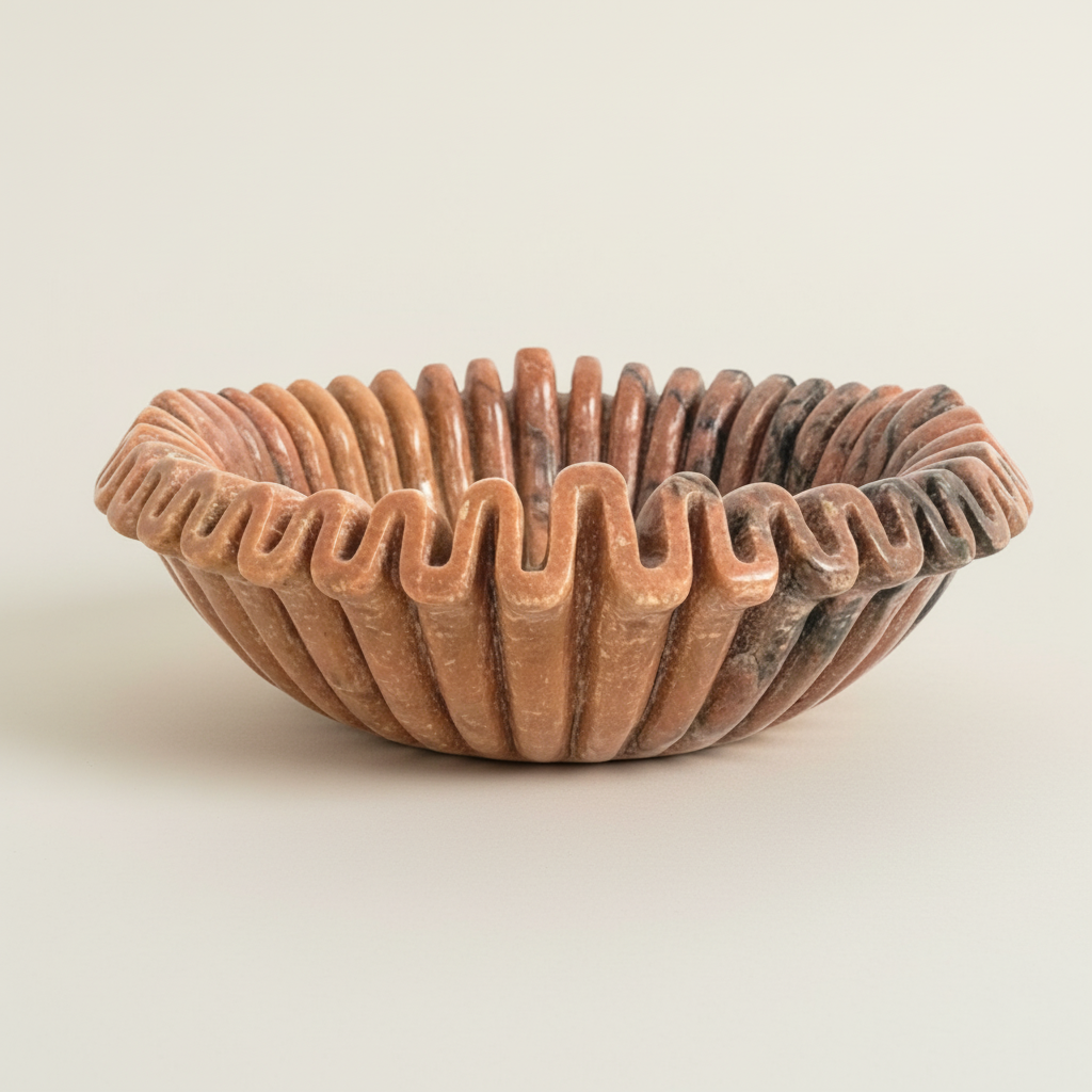 Leharoya : Marble Scalloped Bowl, Dusty Red