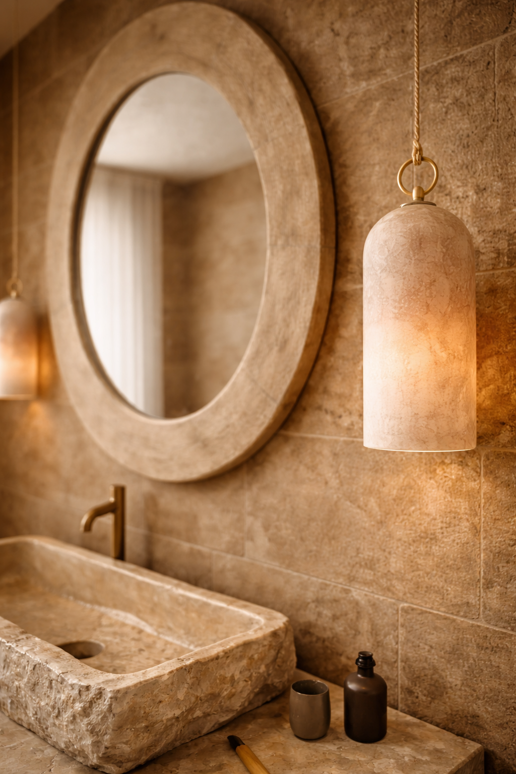 Yollam : long marble basin with rough finish