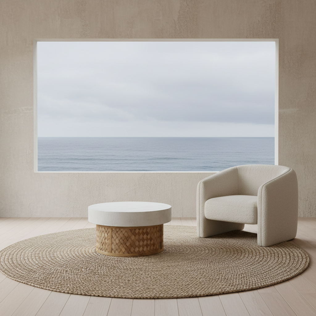 Lerato Round Bamboo and Resin Coffee Table Wabi Sabi Bisque