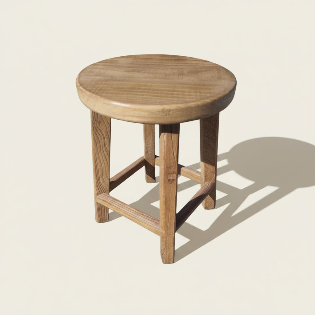 pine low stool 39cm bisque