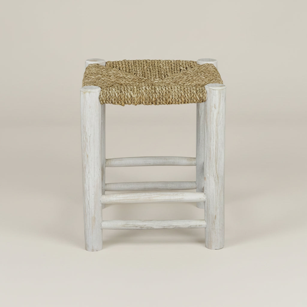 white washed stool with sisal rope seat Bisque 40cm high