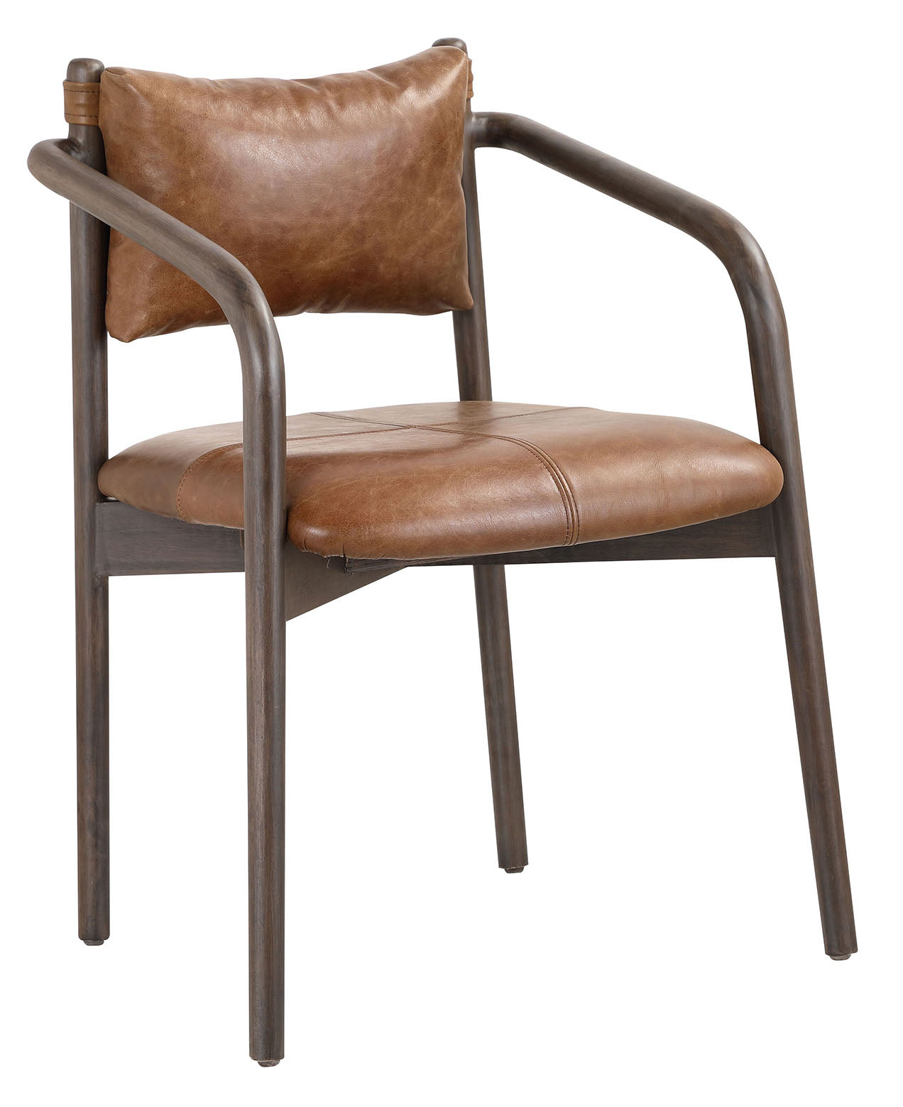 Buono : Dining chair with Brown Leather and wooden frame.