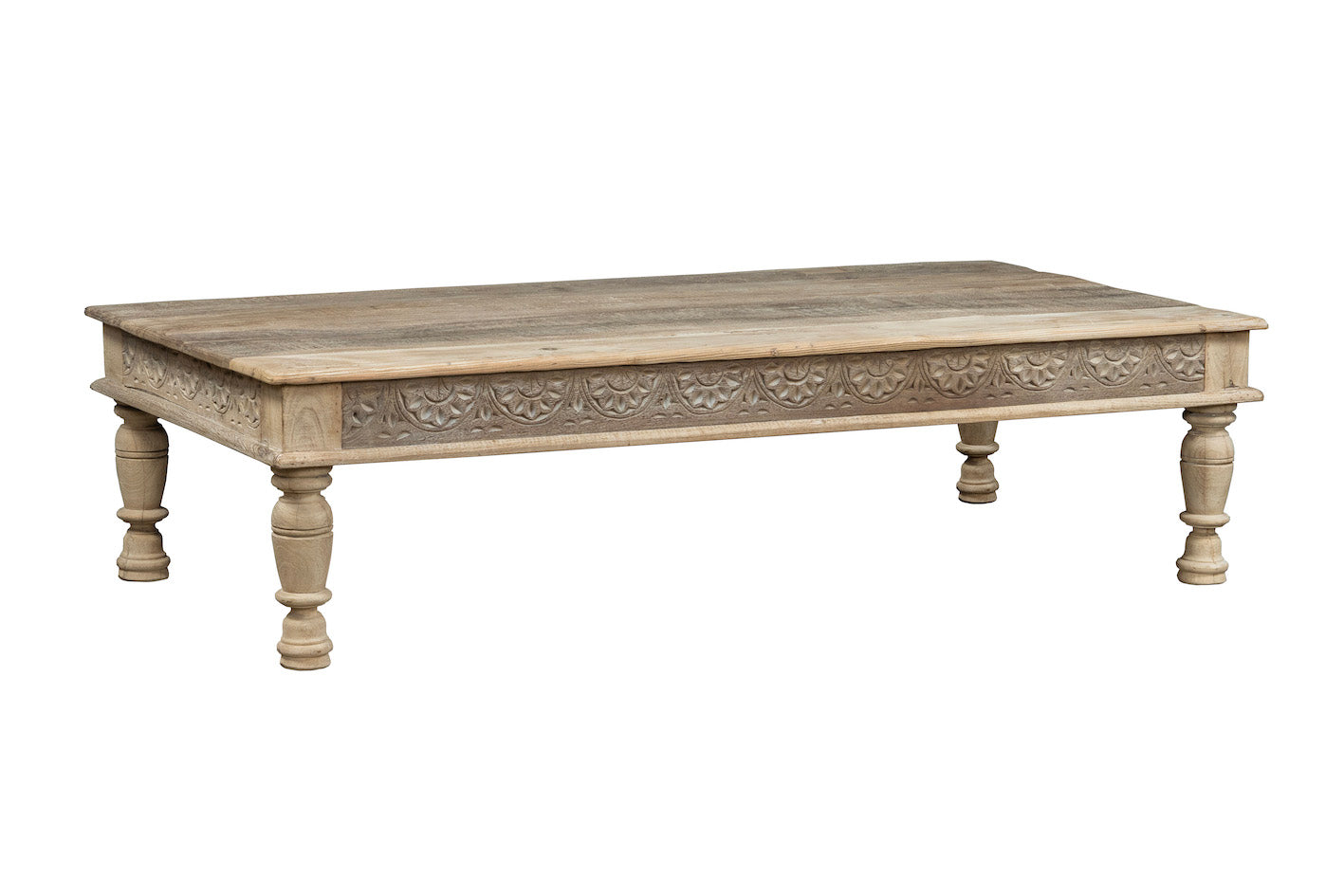 Ida : Carved Reclaimed Wood Coffee Table Bleach Wabi Sabi Furniture Australia