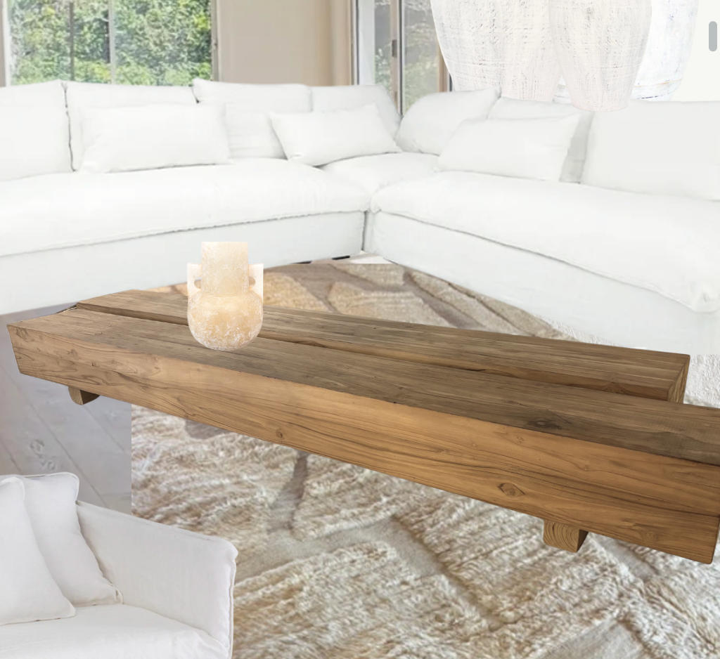 Axel : Wooden two part slab Coffee Table Natural - Recycled Teak
