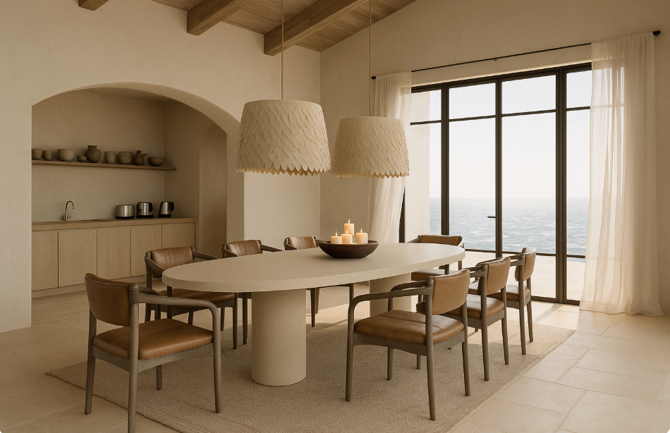 Buono : Dining chair with Brown Leather and wooden frame.