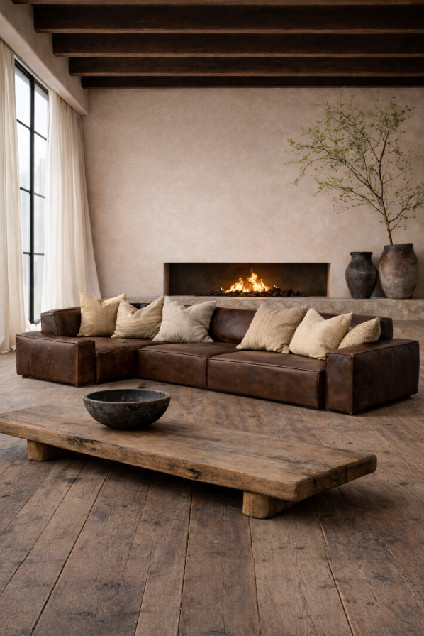 Gabriele Set of 4 modular leather corner sofa in local brown