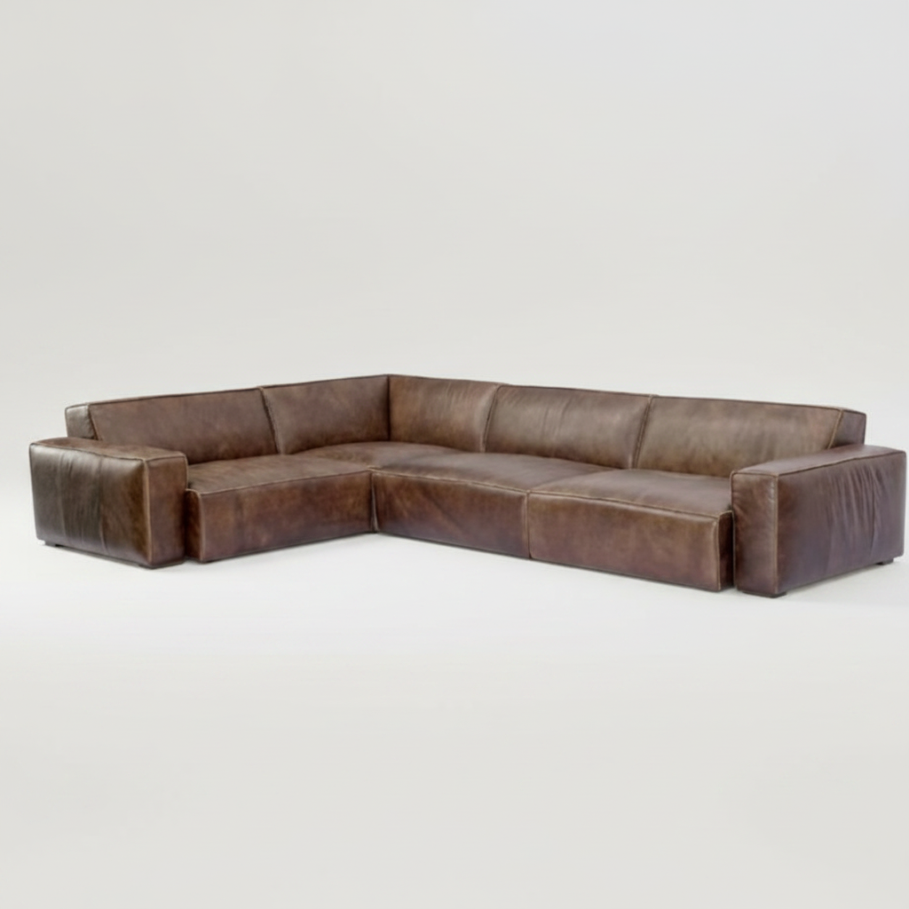 Sofa: Gabriele Set of 4 modular leather corner sofa in brown
