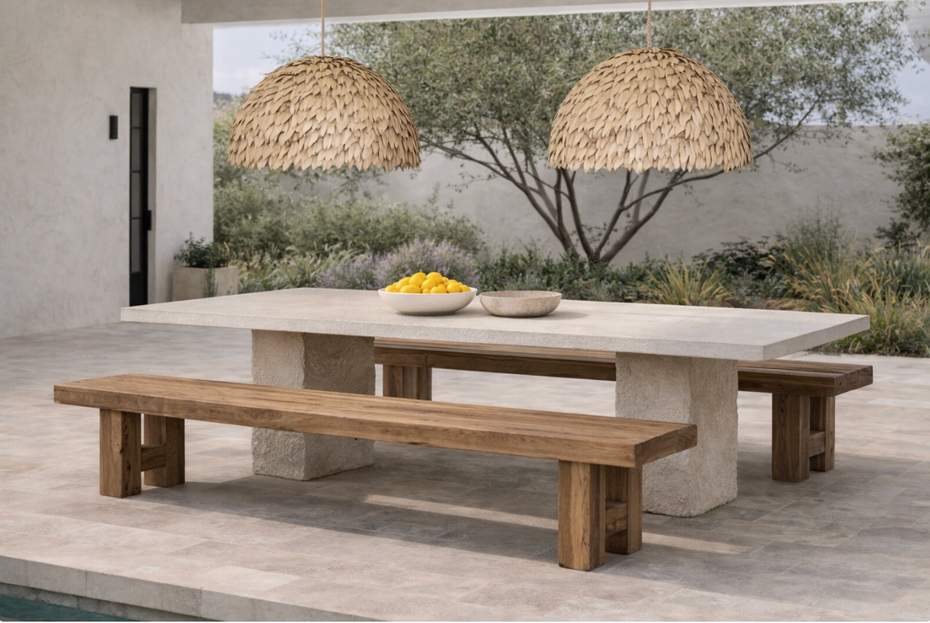 AFONSO - GRC AND RESIN DINING TABLE WHITE 300 X 100 X H 77 CM