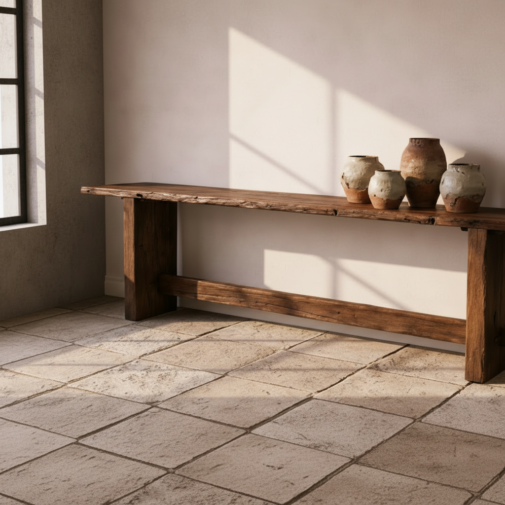 Genoa : Reclaimed Teak Dark Raw Edge Console, 250cm