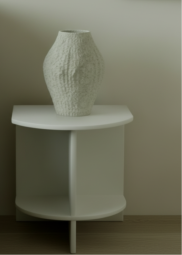 Oromo : White Resin Moulded Bedside Table