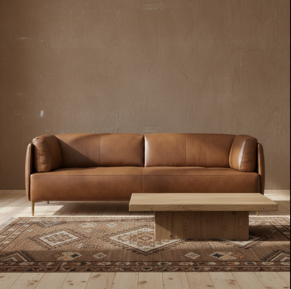 Andrea Three Seater Sofa in Tan Leather