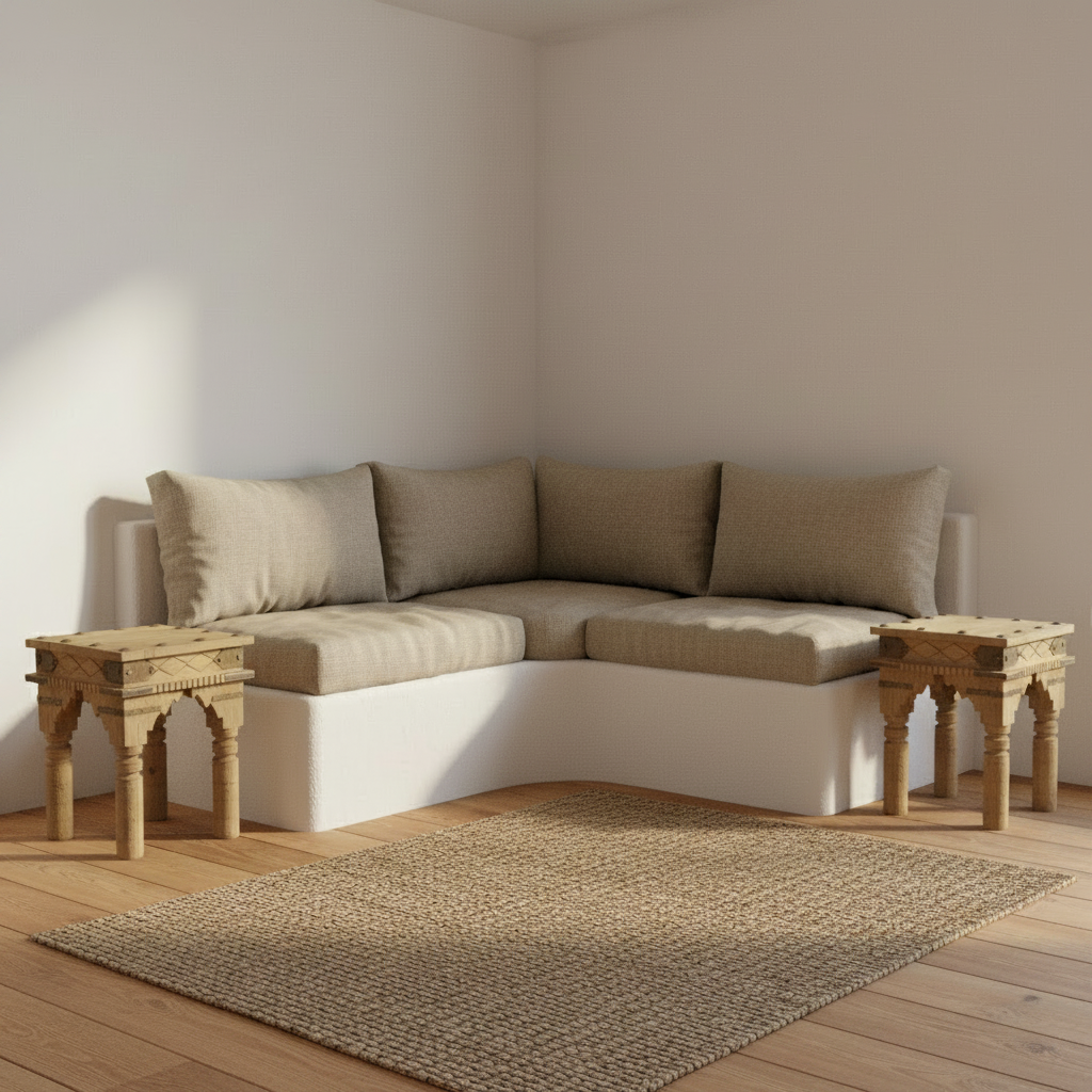 Binita : Mango Wood Carved Indian 55cm Square Side Table, featuring Metal Details.