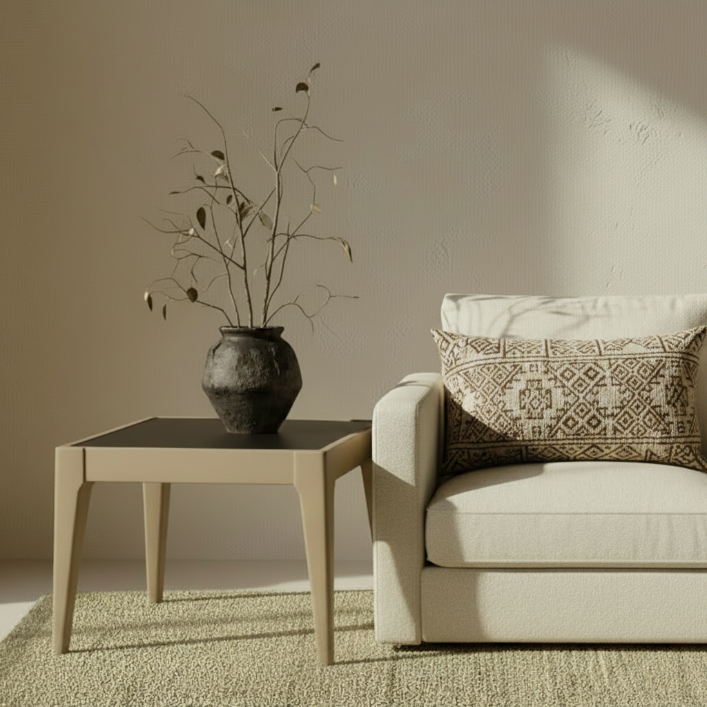 Monroe : MDF Timber 60 x 60 cm Square Side Table, Featuring a Smokey Glass Top