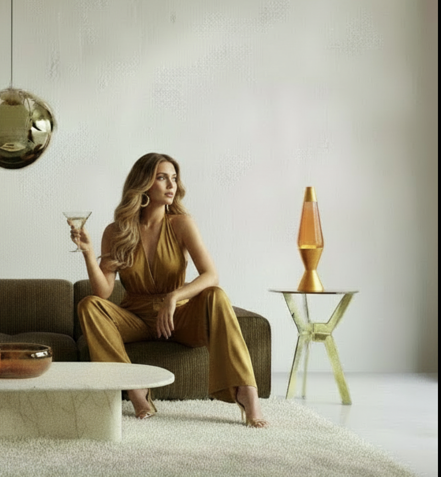 Ruhi : Metal Side Table, with Brass Finish featuring a Smokey Glass Top.