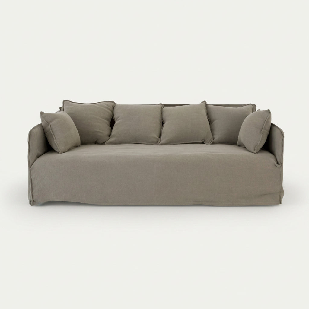 Khalia :Three Seater 210cm long Taupe Slip Cover Sofa