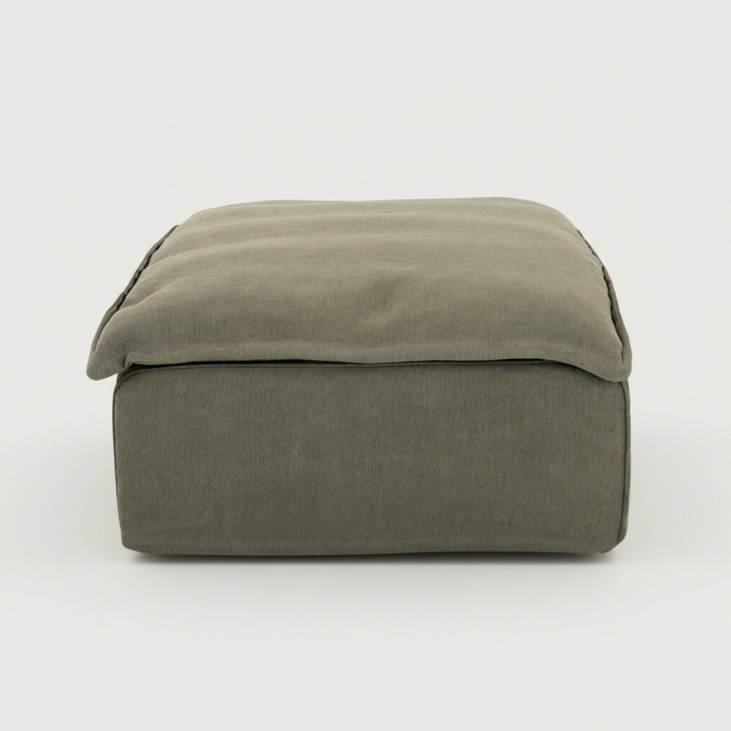 Lavanya : Taupe Cotton Jute 90 cm x 90 cm Slip Cover Ottoman