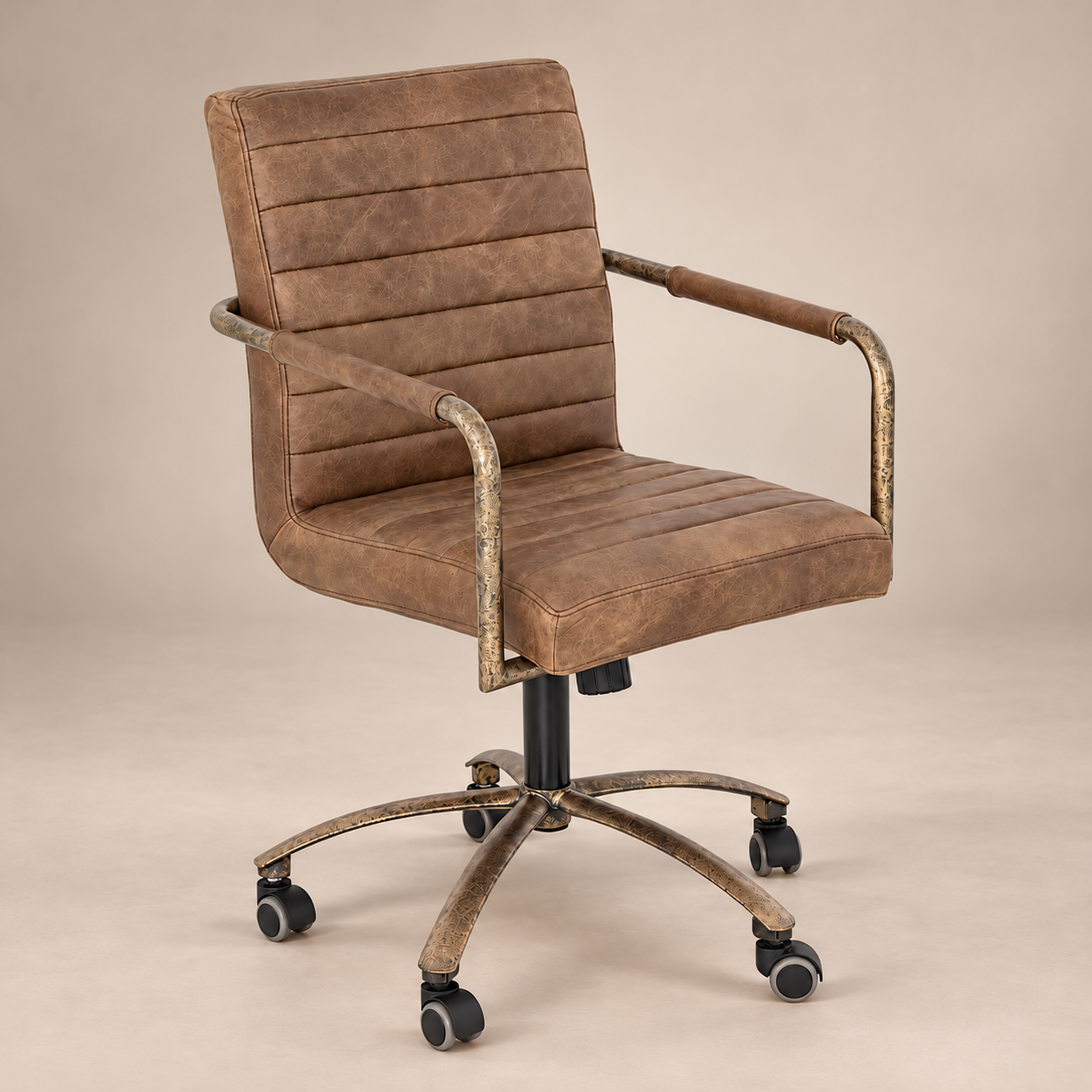Office Chair : Rocco : Antique Leather & Brass Finish | Local Brown
