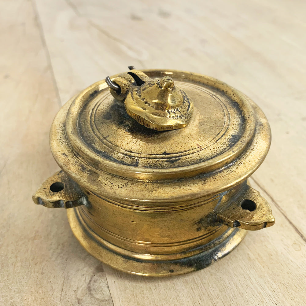 Ranu : Indian Antique Brass Ink Well, Small