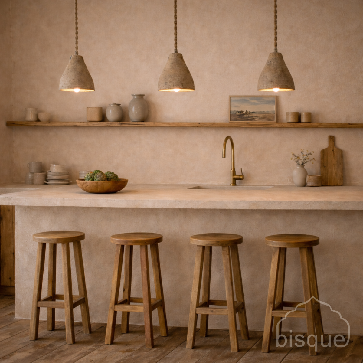 Pendant light Abasan : Clay Pendant 30cm Small with Sashed Mud Finish