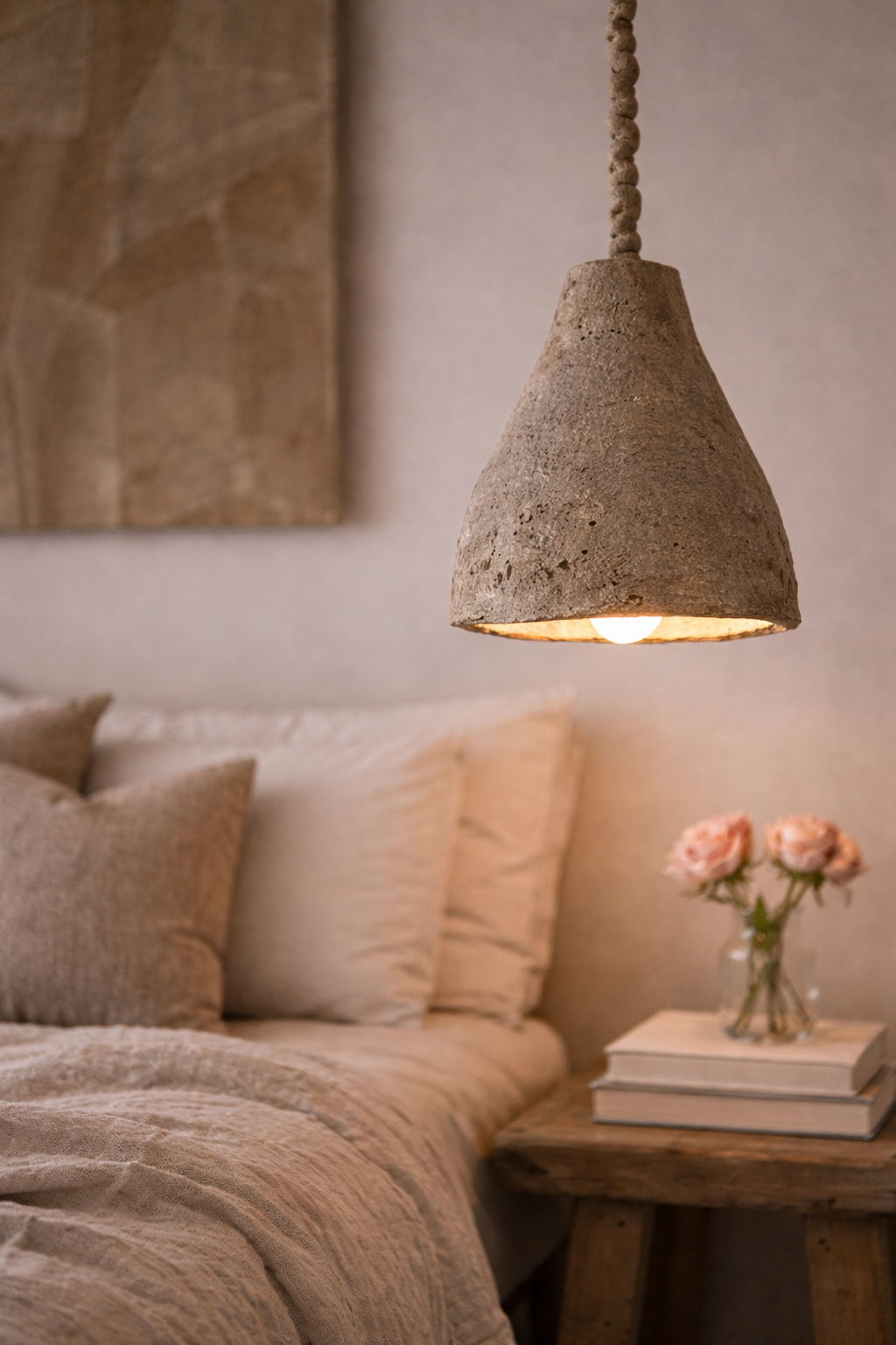 Pendant light: Abasun, Clay pendant large in washed mud finish