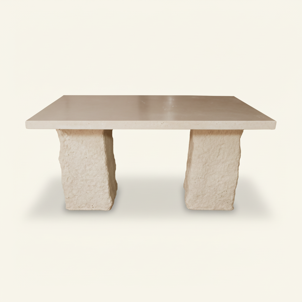 Grc Stone look alike textured leg, Wabi Sabi dining table or desk with an off white finish by Bisque
