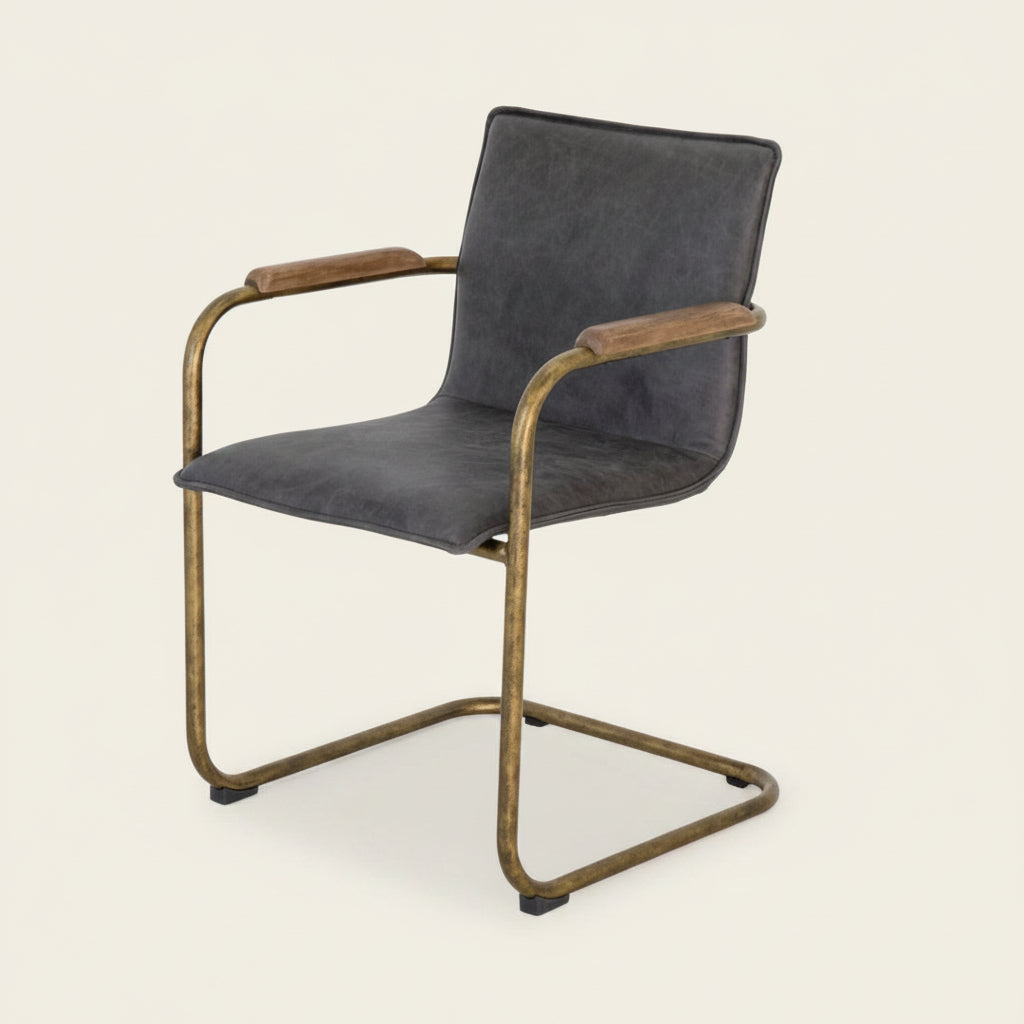 alessia charcoal / lead leather dining chair with bronze metal frame, Bisque Traders