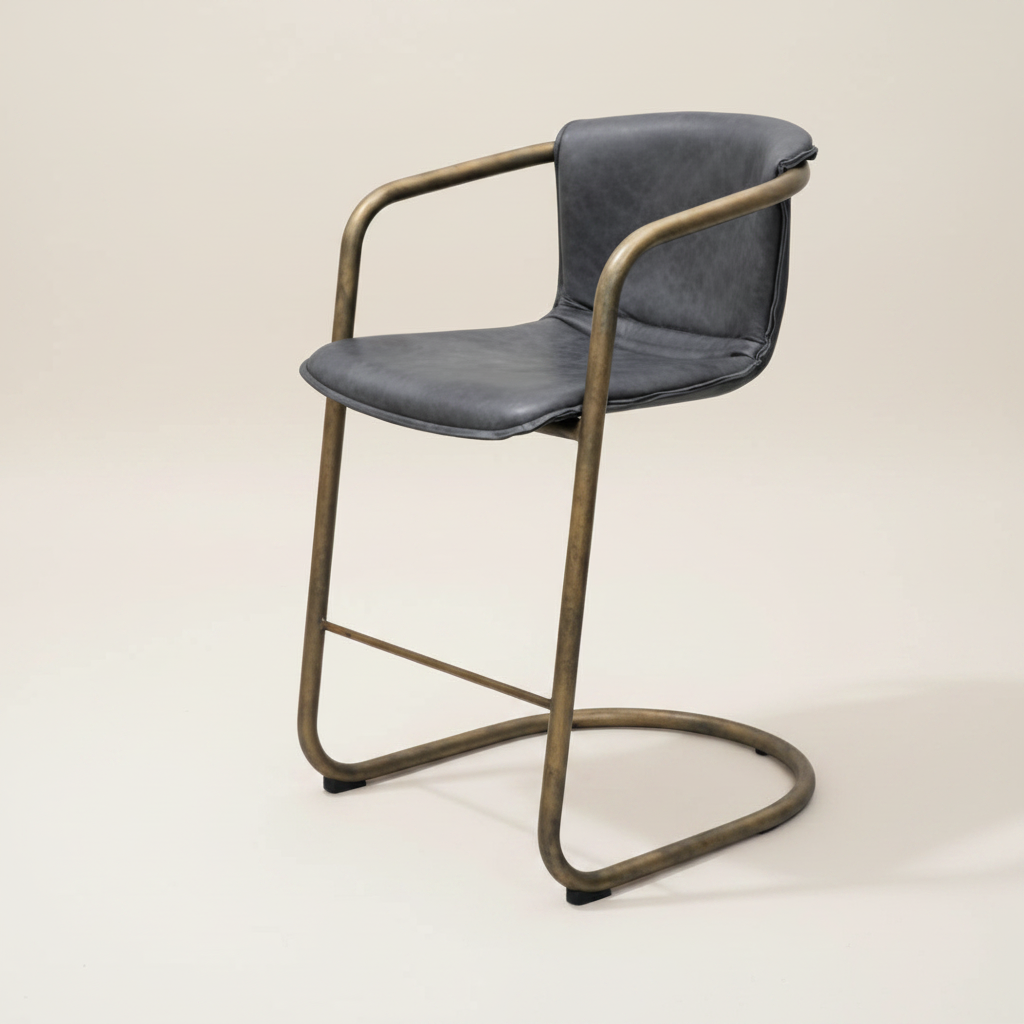 Bar Stool: Orlando, Tub Style Lead Leather, Bronze Metal Bar Stool