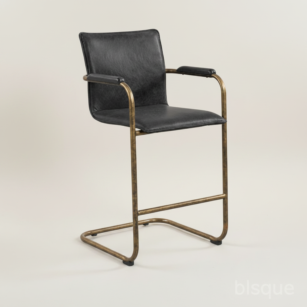 Bar Stool: Alessia, lead Leather, Bronze Metal Framed Bar Stool