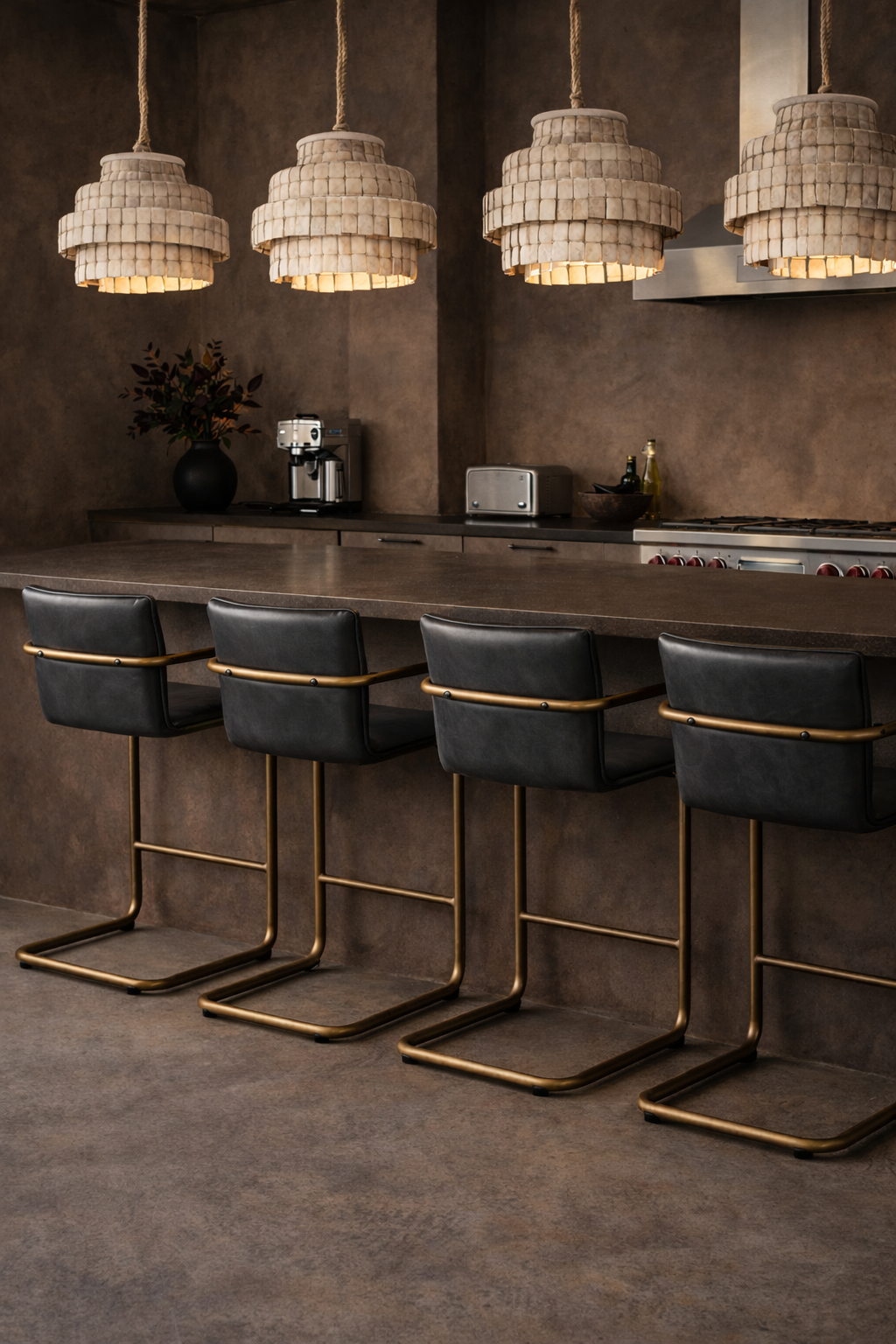 Bar Stool: Alessia, lead Leather, Bronze Metal Framed Bar Stool