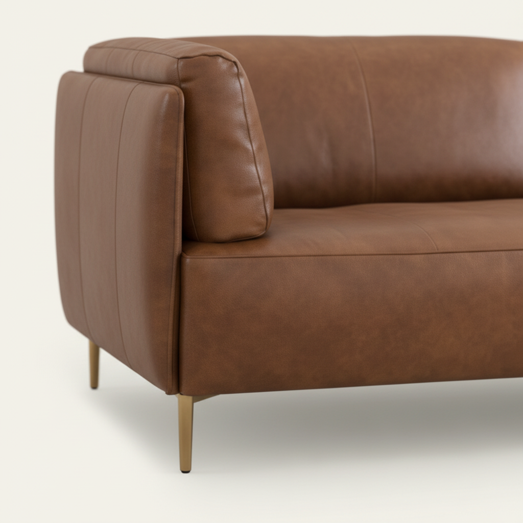 Brown leather sofa on a white background