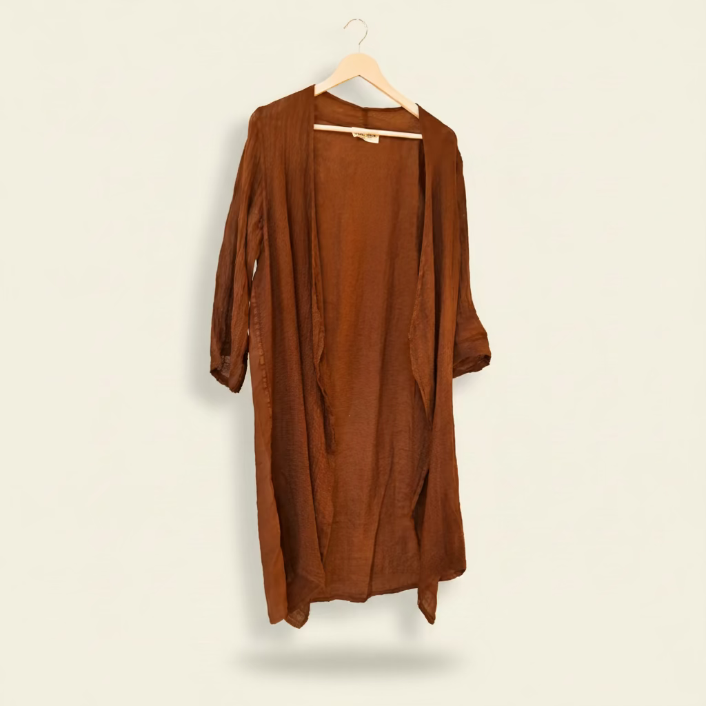 Annabelle linen long jacket pecan brown, made in Italy.