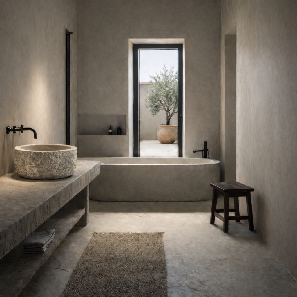 Basin: Ashon, Round 44cm diam x 25cm high Raw Cream Marble basin