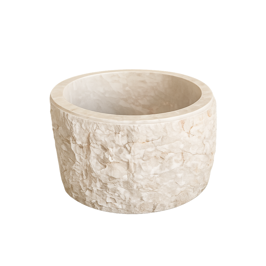 Basin: Ashon, Round 44cm diam x 25cm high Raw Cream Marble basin
