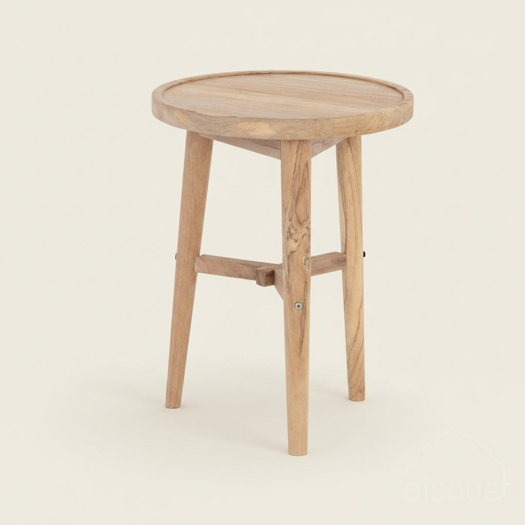 awesi bleached wood three leg side table, bedside, Bisque