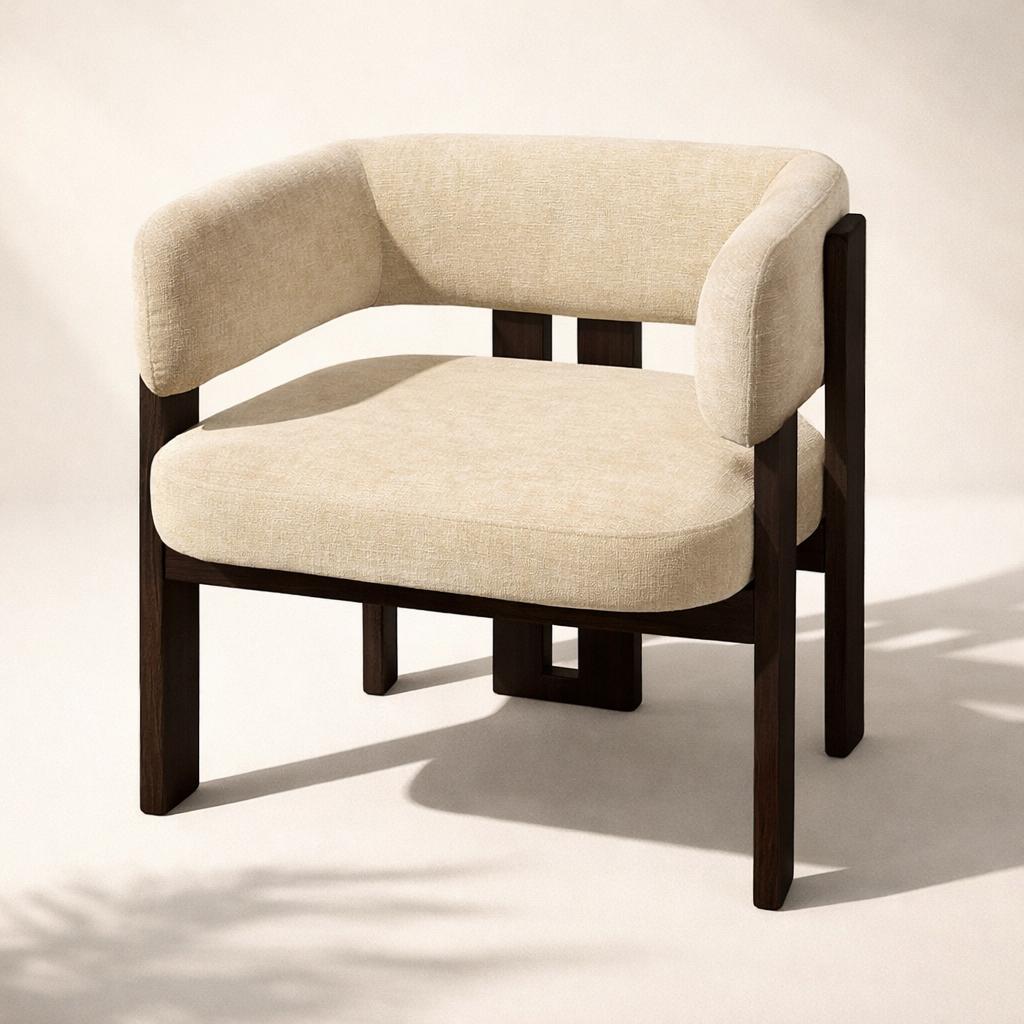 The Como : Upholstered Tub Dining Chair, with Dark Wood Frame | Cream
