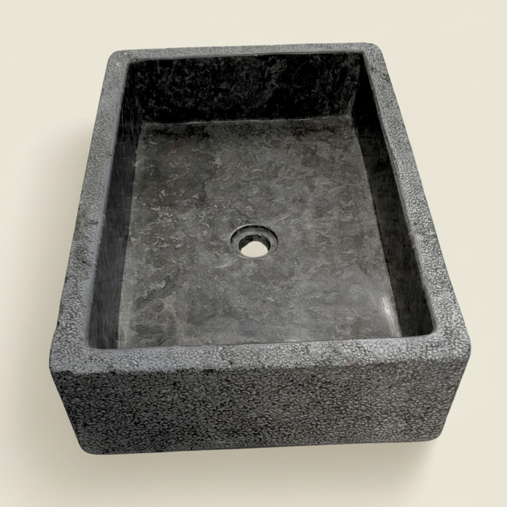 Marble basin: Balé Basin, Charcoal Hammered Exterior Marble Basin