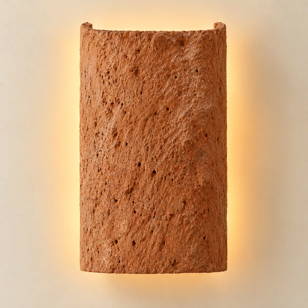 Wall Sconce : Balito : Terracotta Half Cylinder Wall Sconce | Large | 41cm | Natural Terracotta Colour