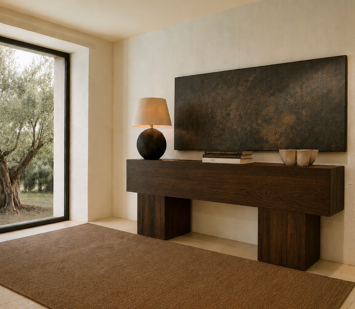 Banya recycled wood console scene