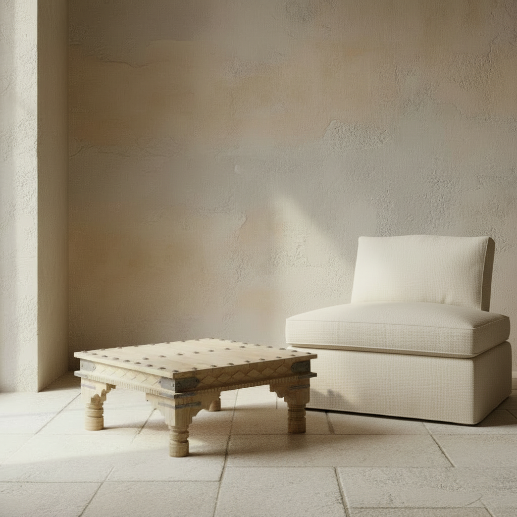 beeja indian square carved coffee table