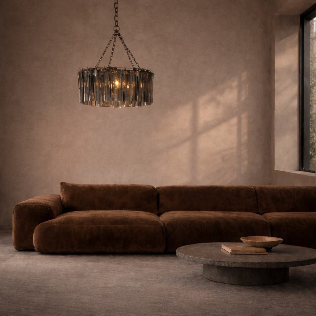 Pendant light: Bisetti. Recycled Glass Grey/Charcoal Glass Chandelier