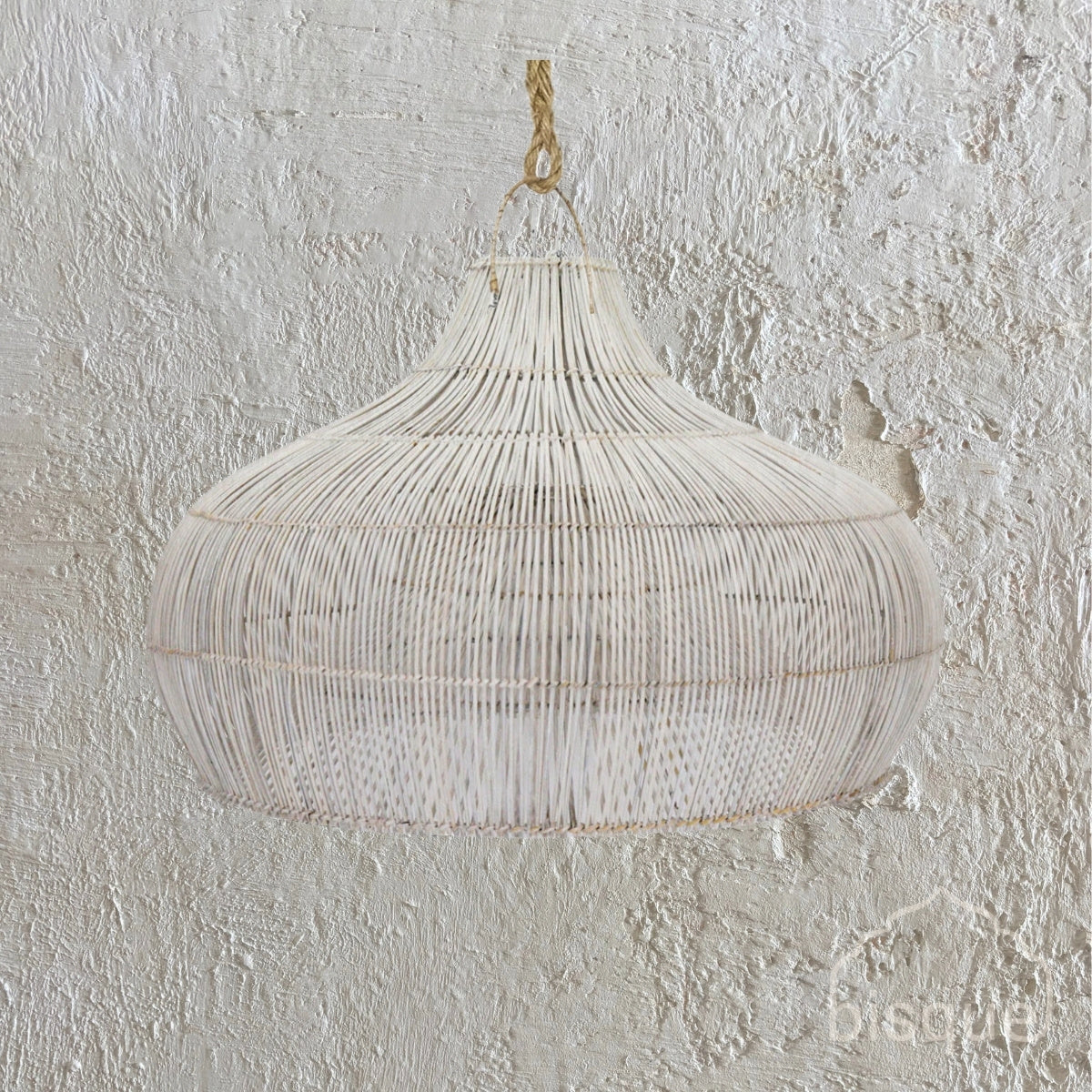 Fish Trap Rattan Wide Pendant, Whitewashed