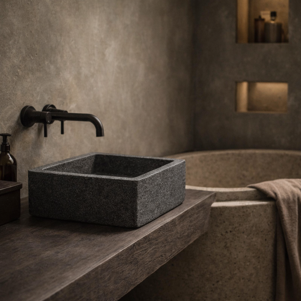 Marble Basin: Bode, Charcoal Marble Basin with Hammered finish