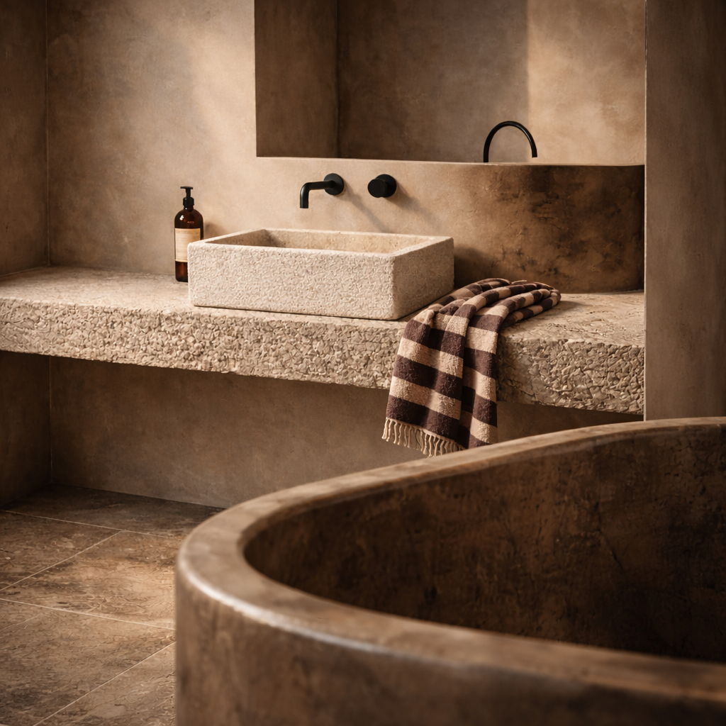 Basin: Bunte. Marble basin with rough finish