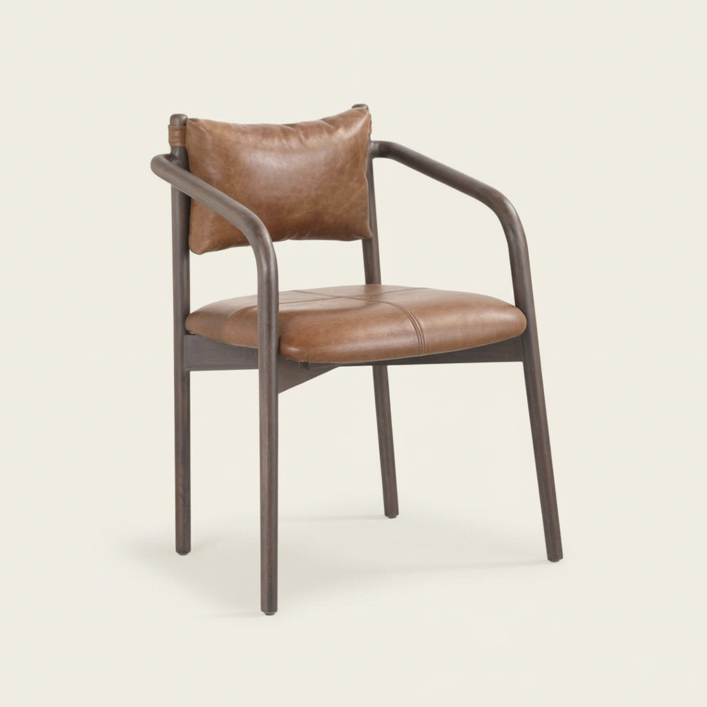 buono tan leather with brown rubberwood frame dining chair, bisque