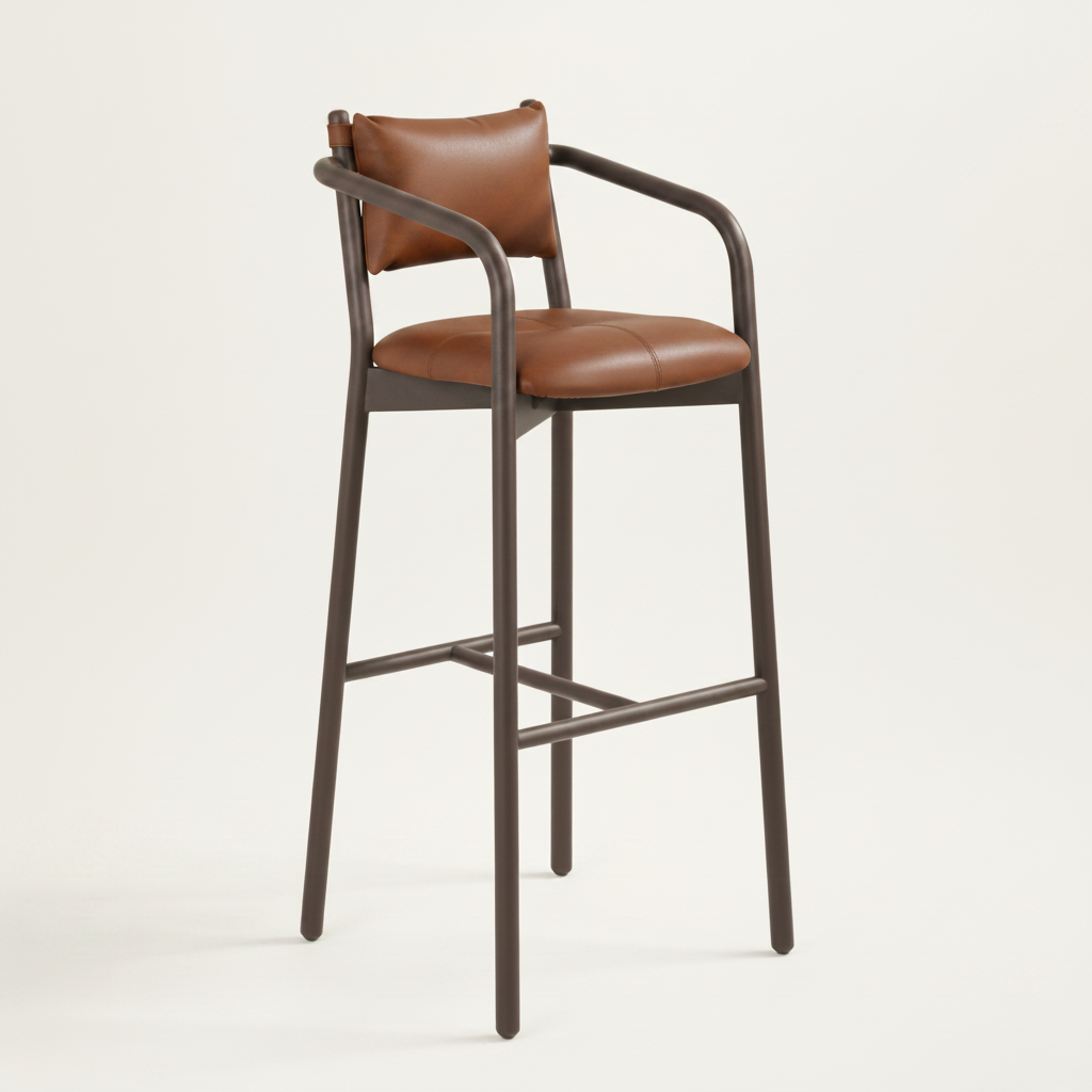 Buono Tan leahter bar stool with brown wood frame