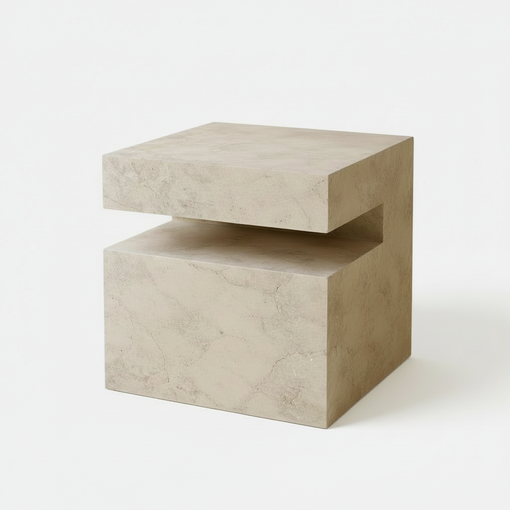 Beige square cream stone side table