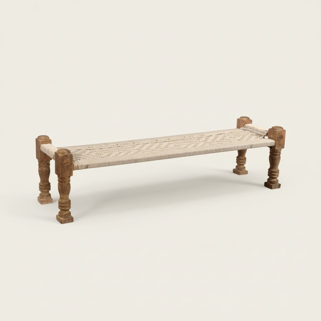 Wooden woven charpai bench seat