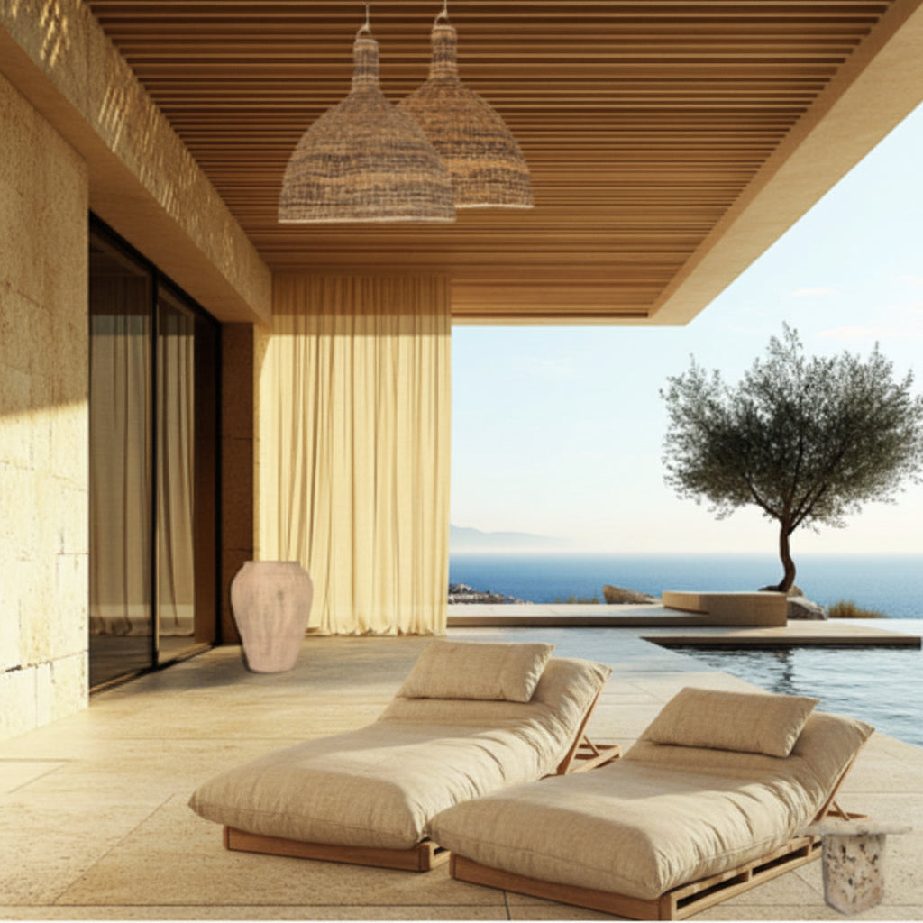 Coral : Outdoor Fabric Sun Lounge, Taupe