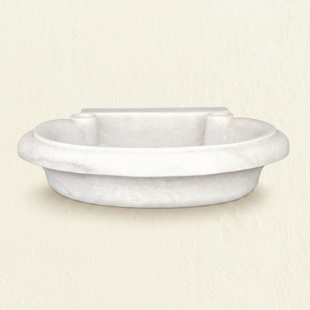 daksha white oval marble hamam style basin, bisque, wabi sabi